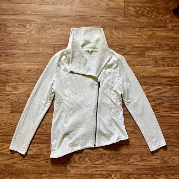 Helmut Lang Villous Asymmetrical Jacket Women's Cozy White Moto Cardigan - Picture 1 of 11